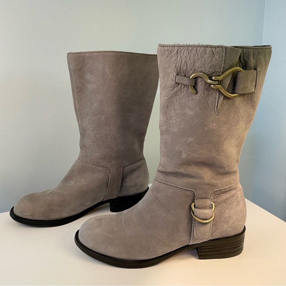 Cole Haan Nike Air Grey Nubuck Leather Tantivy Moto Boots Size 6.5